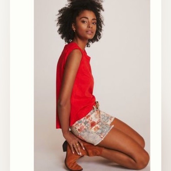 Anthropologie Tops - Anthropologie Pilcro Swing Tee Red Size Small Linen Cotton
